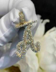 Pendentif personnalisable en argent sterling plaqué or jaune 14 carats avec diamant de 2,30 carats, bijoux de fête classiques, breloques lettres personnalisées - Product Image 2