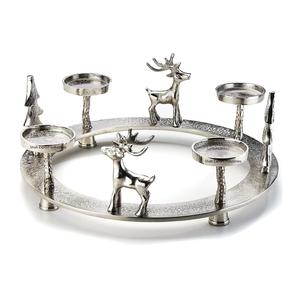 Portavelas de aluminio de forma redonda con cuatro luces de té en plateado para sala de estar, decoración navideña, soporte de Adviento - Product Image 2