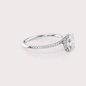 IGI Certified Cushion Cut Lab Grown Diamond Engagement-Wedding Ring with Hidden Halo and Pave Band in <b>Solid</b> 925 Sterling <b>Silver</b> - Product Image 2