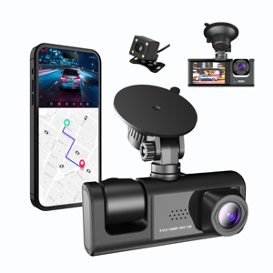 Dubbele Lens Zwarte Doos HD 720P Dashcam 3-Kanaals Auto DVR Dashcam met LCD Scherm Auto Camcorder voor Kinderbewaking in de Auto - Product Image 1