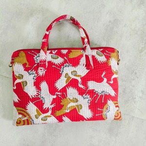 Handmade Durable Lightweight <b>Quilted</b> Cotton Laptop Sleeve Red Floral Print Padded <b>Protector</b> Business & Vintage Style - Product Image 1