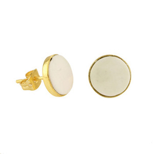 Vente chaude Dainty Minimaliste 9mm Naturel Blanc Agate Gemme Boucle D'oreille Or 18K Rhodium Véritable Argent 925 Cadeau Pour Femme - Product Image 5