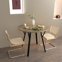 Table à manger ronde marron de 35,43 pouces seulement, petite table circulaire avec pieds en métal noir pour cuisine, balcon, appartement