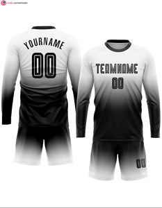 Maillot uniforme de football à manches longues à sublimation personnalisée ensemble de mode blanc et noir 100% polyester - Product Image 5