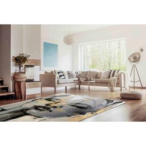 Tapis Abstrait Visage de Femme : Décoration Moderne avec Accents Dorés, Tapis en Chenille - Product Image 5