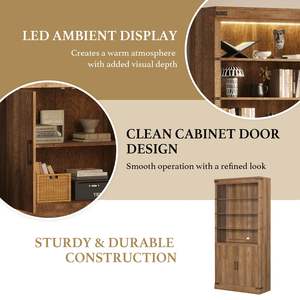 Estantería <span class=keywords><strong>de</strong></span> Madera Rústica Estilo Granja con Puertas, Librería Alta Industrial Vintage, Mueble <span class=keywords><strong>de</strong></span> Almacenamiento Vertical para Sala <span class=keywords><strong>de</strong></span> Estar - Product Image 4