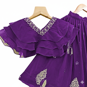 Shoryam Fashion Blouse à volants tendance pour enfants, Lehenga Choli, broderie élégante violette, tenue de fête pour fille, tenue ethnique indienne - Product Image 2