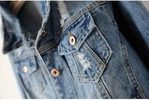 Veste en jean à manches longues pour femmes de qualité supérieure Style de camionneur déchiré en détresse vêtements d'extérieur en coton personnalisables XL Design à la mode - Product Image 6