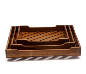 Plateau de service en bois d'acacia 3 pièces de différentes tailles 100% Plateau en bois naturel fait à la main - Product Image 1