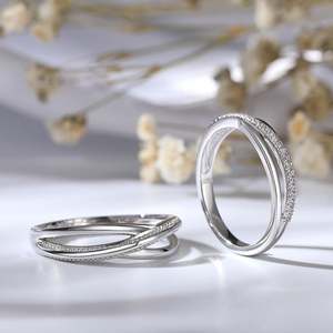 Jeulia Eternal Promise Crossover Sterling <b>Silver</b> Couple Wedding <b>Rings</b> with Cut Zircon - Product Image 5