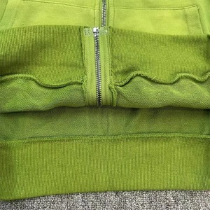 Sweat à capuche zippé pour homme, 100% coton molletonné, 300 grammes, délavé soleil, coupe courte, avec strass personnalisés, effet délavé à l'acide, haute qualité - Product Image 4