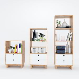 Étagère minimaliste à 4 niveaux en bois de caoutchouc avec 2 tiroirs - 50x35x150cm KS68058 - Product Image 3