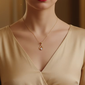 14K Gold & Natural Diamond Dainty Gold Open-Work Teardrop Pendant with Flower Accent - Product Image 5