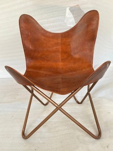 Silla de mariposa de cuero marrón hecha a mano Marco de oro rosa plegable para uso interior/exterior recubierto de polvo para sala de estar/dormitorio - Product Image 2