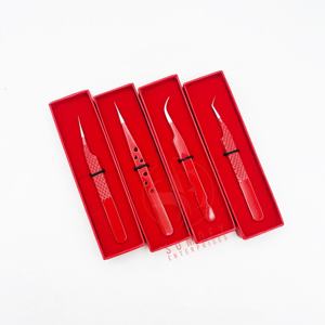High Quality 90 Degree Stainless Steel Eyelash Extension Tweezers Red Diamond Grip Handle with Customised Logo <b>Silver</b> Tip - Product Image 6