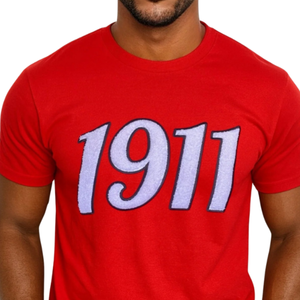 Chenille T-shirt Rouge Coton Crewneck KAP Grec Fraternité Vêtements Classique Collégiale Style Brodé Crest Tee - Product Image 3