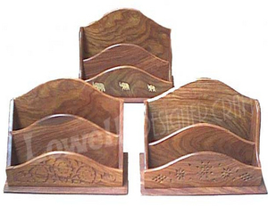 Elegant Polished Teak Wood Cutting & Carving <b>Desk</b> Letter Rack Premium Handmade Study <b>Desk</b> Organizer for Office & Home - Product Image 2