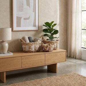 Juego de Cestas de Almacenamiento de Jacinto de Agua Natural, Diseño Ovalado con Patrón Blanco, Organizador de Mesa, Decoración, Diseño Artístico Puro - Product Image 5