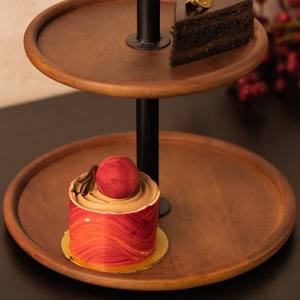 Modern 2 <b>Tier</b> Wooden <b>Cake</b> <b>Stand</b> With Matte Black Center Pole Round Wood Dessert <b>Stand</b> Minimalist Tiered <b>Cake</b> Pedestal Decor - Product Image 6