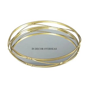 Marco de Metal chapado en oro de alta calidad de diseño de hojas y flores para espejo de forma redonda bandeja de servicio suministros de centro de mesa - Product Image 3