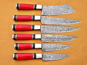 Ensemble de couteaux de chef en acier Damas faits à la main à bas prix avec mitre en acier inoxydable et bois Pakka avec entretoise en laiton et sac en cuir - Product Image 3