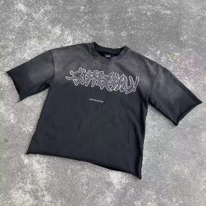 เสื้อยืดลายกราฟิกสำหรับผู้หญิงทรงหลวมระบายอากาศคอกลมผ้าฝ้ายสไตล์วินเทจซักด้วยกรดออกแบบได้ตามต้องการ - Product Image 5