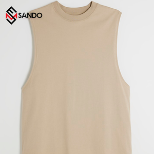 Camiseta de tirantes de gimnasio de Algodón 100% con logotipo personalizado para hombre, Camiseta básica de talla grande de punto liso de lana acanalada elástica de secado rápido con logotipo personalizado - Product Image 4