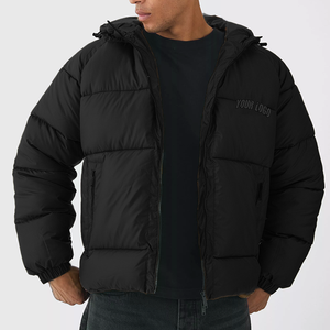 Nouvelle veste d'hiver pour homme en toile à col montant, style bulle, écologique, matelassée, grande taille, imperméable, noire - Product Image 1