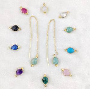 Pendientes de plata de primera ley con gema para mujer, aretes largos, plata esterlina 925, Gema de pera, color dorado - Product Image 1