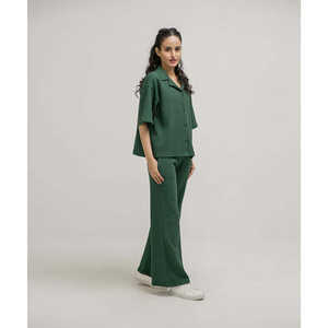 Women's Winter Waffle Set with Button <b>Down</b> Comfortable and Stylish Oversize Pullover & Wide Leg <b>Trousers</b> - Product Image 6