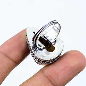 Boho Chic Natural <b>Tiger</b> <b>Eye</b> Gemstone <b>Ring</b> Fashionable Pear Shape with Bezel Setting Trendy Stylish Perfect Gift for Christians - Product Image 2