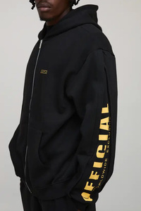 Sudadera con Capucha Negra, Cierre Completo, Bordada, con Estampado Digital, Tejida, 2025, Oversize, Unisex, para Hombre, Invierno, Transpirable, Poliéster/Algodón - Product Image 3