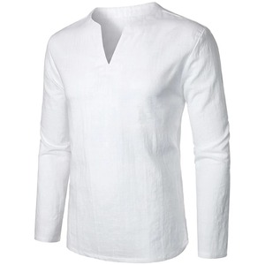 เสื้อแขนยาวคอตตอนผ้าลินินของผู้ชายเสื้อเชิ้ตลำลองคอปกคอเสื้อแขนยาวสำหรับใส่ในชีวิตประจำวัน - Product Image 3