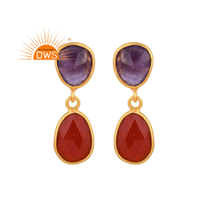 ต่างหูพลอยอเมทิสต์ธรรมชาติสีเงินสเตอร์ลิงและอเมทิสต์สีแดงพลอยนิลเครื่องประดับสำหรับผู้หญิงของขวัญ - Product Image 1