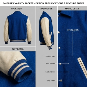 เสื้อแจ็คเก็ต Letterman สีน้ำเงินเข้ม ตัวเสื้อทำจากผ้าขนสัตว์ แขนเสื้อทำจากหนัง คอเสื้อและปลายแขนเสื้อถักแบบริบ ติดกระดุมแป๊กด้านหน้า โลโก้สั่งทำได้ สไตล์สตรีทแวร์ เสื้อคลุมสำหรับผู้ชาย - Product Image 5