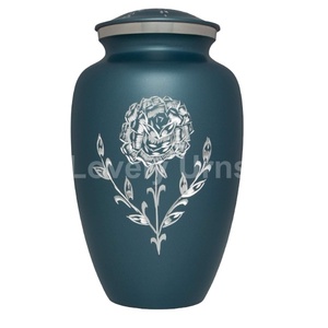 Urnas de cremación de aluminio azul con flores grabadas de calidad sin igual para cenizas humanas - Product Image 2