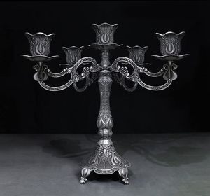 Antique <b>black</b> wrought iron metal <b>candelabra</b> ideal for vintage theme home decor or traditional church wedding ceremony - Product Image 3