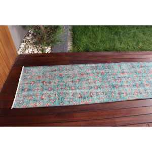 Alfombra Turca Vintage de 2.1x8.5 pies, Alfombra de Pasillo, Alfombra de Lana Azul - Product Image 5