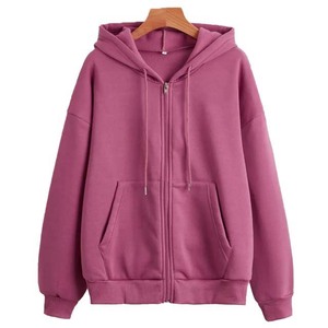 Sweats à capuche à épaules tombantes pour femmes avec logo personnalisé et motif solide pour l'automne en polyester/coton - Product Image 1