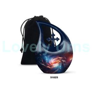 Urna conmemorativa de cremación con gota de lágrima de Cruz de galaxia de aluminio negro para cenizas humanas Urna funeraria decorativa con bolsa de terciopelo gratis - Product Image 1