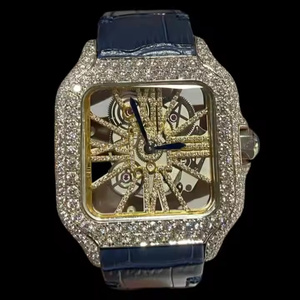 SM Jewels Totalmente automático de lujo Moissanite Diamond Dual Tone Iced Hip Hop Buss Reloj Cuadrado Analógico Movimiento mecánico Cuero - Product Image 3