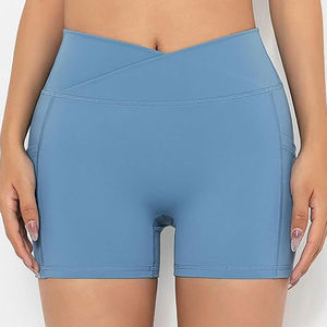 Pantalones cortos de Yoga de cintura alta de calidad superior 2025 con bolsillos Entrenamiento Gimnasio Correr Pantalones cortos deportivos de cintura media para fitness - Product Image 1