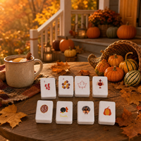 Set Mahjong Amerika 160 Pcs Tema Thanksgiving Ubin Motif Kalkun, Acorn, Cabai, Mutiara Putih dengan Rak