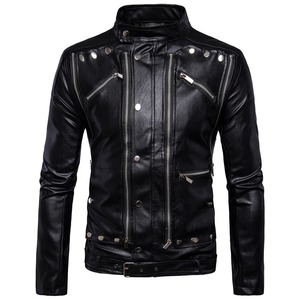 Chaqueta de cuero para hombre con muchas cremalleras, abrigo de cuero para hombre, chaqueta de cuero para motorista, chaqueta para motocicleta, chaqueta para hombre - Product Image 4