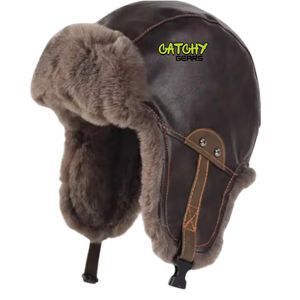 Chapeau d'aviateur en peau de mouton brun foncé PREMIUM, véritable fourrure de mouton doublée, casquette d'hiver en cuir - Product Image 1