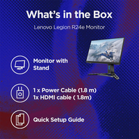 Lenovo Legion R24e 23,8-inch Gaming Esports Monitor 99% sRGB 0,5ms FHD 180Hz IPS-scherm Laptop Desktop PC-scherm met DP