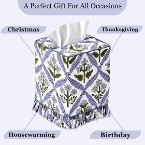 ที่ใส่กล่องกระดาษทิชชู่ผ้าฝ้ายลายดอกไม้สีฟ้าอ่อนที่ใส่กระดาษทิชชู่ตกแต่งหน้าสำนักงานที่บ้าน - Product Image 3