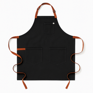 Orange Canvas Bib <b>Apron</b> with Three Pockets Reusable Durable Fashionable Machine Washable for Cooking Daily Use - Product Image 3