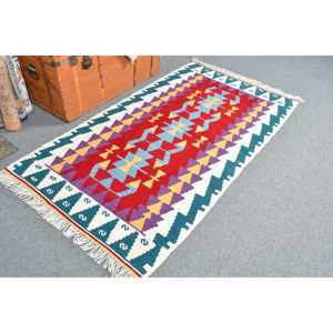 Alfombra Vintage, Alfombra Turca Decorativa de 3.3x6.1 pies, Alfombra Kilim con Diseño Floral Rojo y Azul - Product Image 2