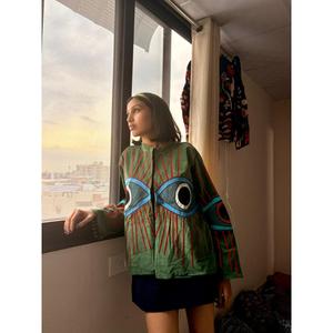 Reversible Kantha Evil Eye Velvet <b>Jacket</b> for Ladies Quilted Embroidered <b>Leather</b> Coat Autumn/<b>Winter</b> Boho Style - Product Image 6